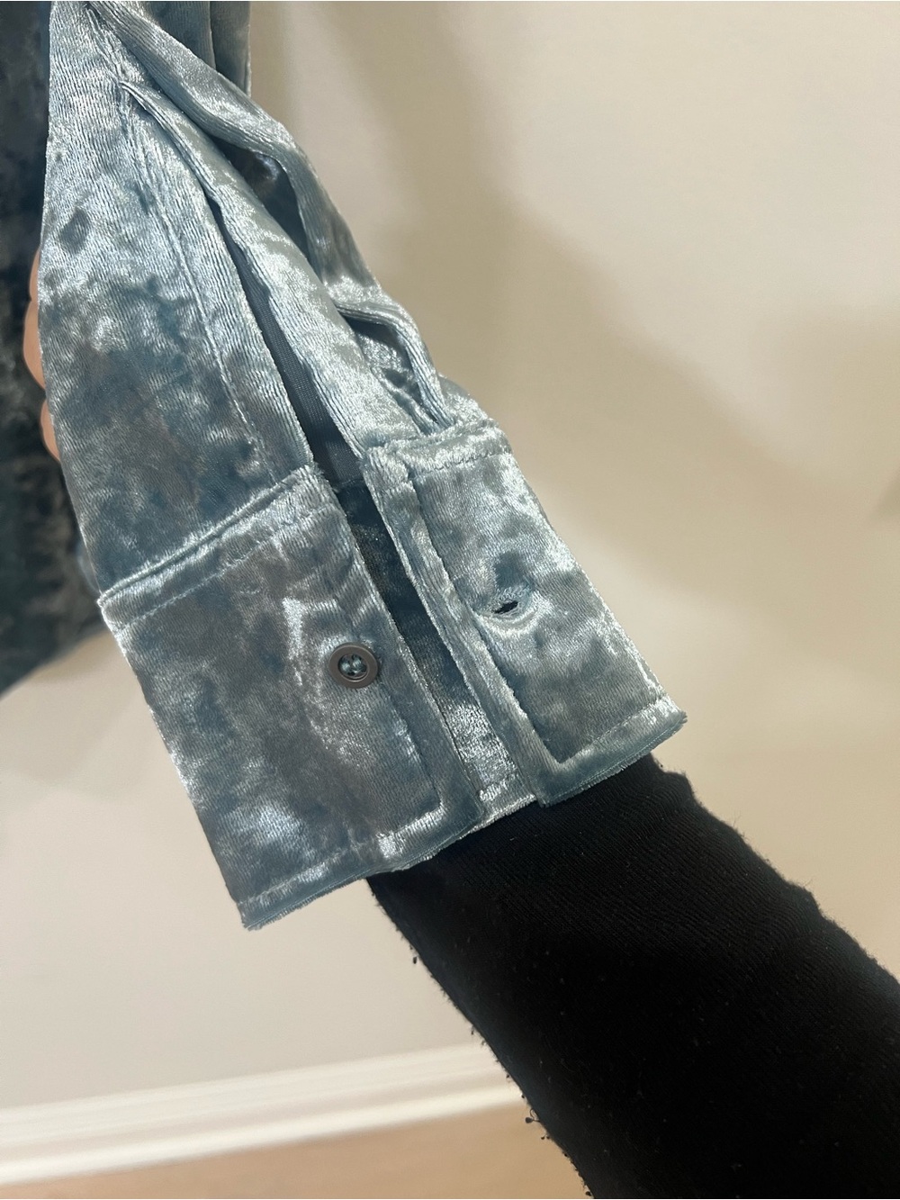 Bobbi Rocco Slate Blue Crushed Velvet Button-Down Shirt - Picture 4 of 4